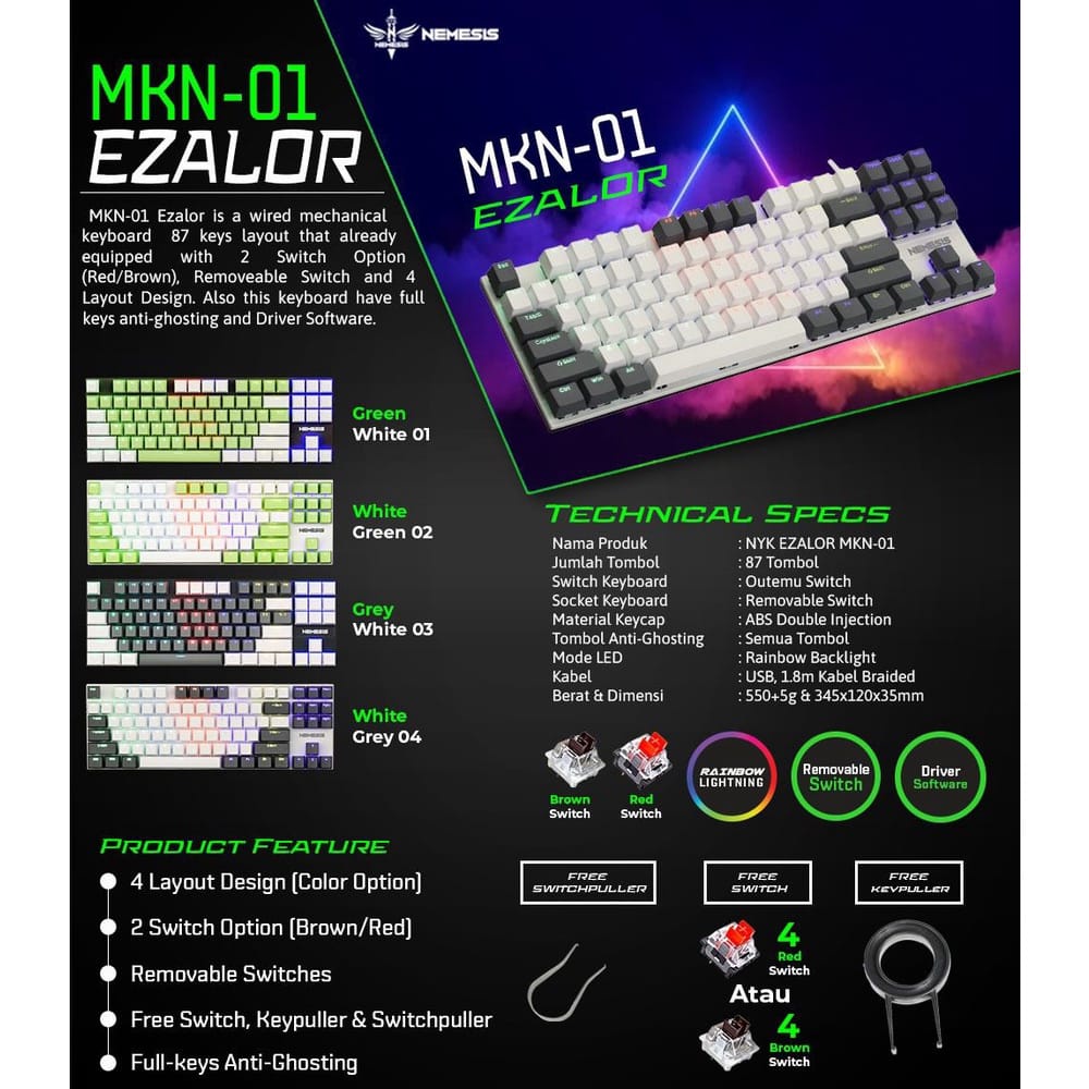 B - NYK Nemesis MKN-01 EZALOR - MKN01 MKN 01 Mechanical Gaming Keyboard