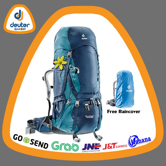 MUST HAVE DEUTER AIRCONTACT 70 + 10 SL FREE RAINCOVER - DENIM TERMURAH
