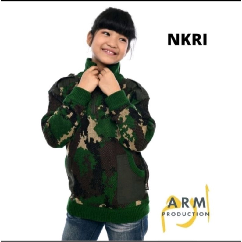 switer rajut anak loreng army