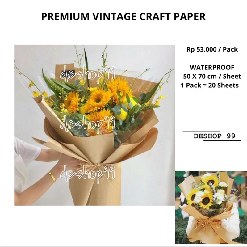 [TERMURAH] PREMIUM VINTAGE CRAF PAPER | WRAPPING PAPER FLORIST | KERTAS BUNGA COKLAT POLOS