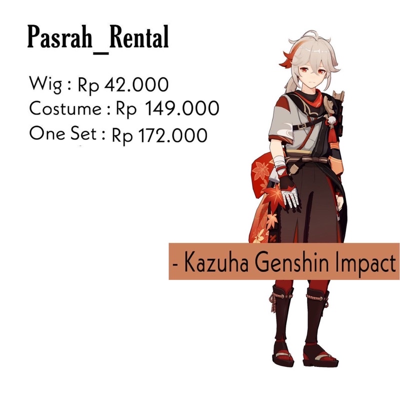 SEWA RENTAL KOSTUM / COSPLAY KAZUHA GENSHIN IMPACT