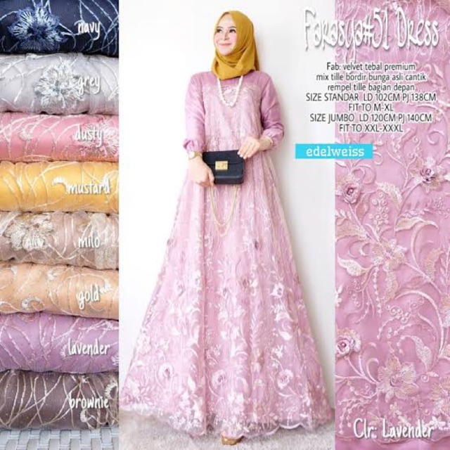Gamis Farasya#22 Dress Bahan Velvet Tebal Premium Tile Bordir Bunga Mutiara