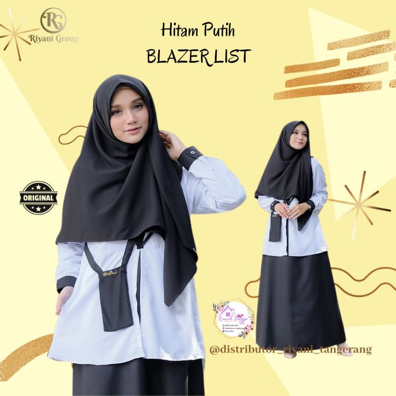 Gamis seragam kerja hitam putih blazer list gamis pdh asn pns guru