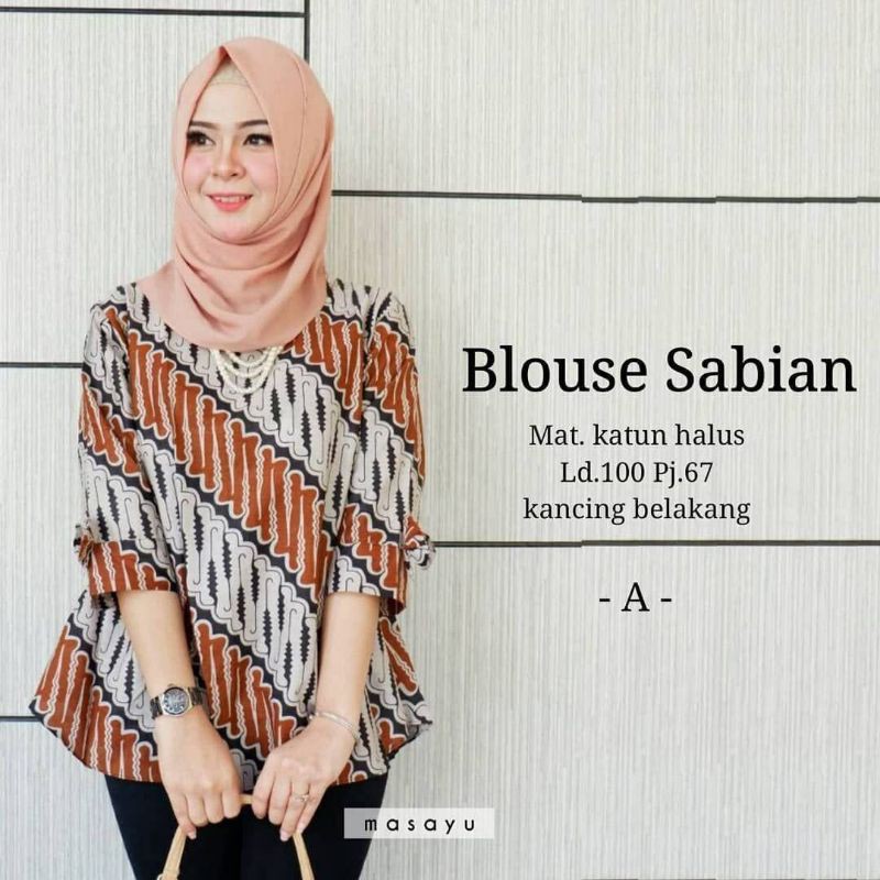 Blouse Batik Sabian Atasan Baju Batik Wanita Cewek Formal Murah Motif Kawung Parang Polka