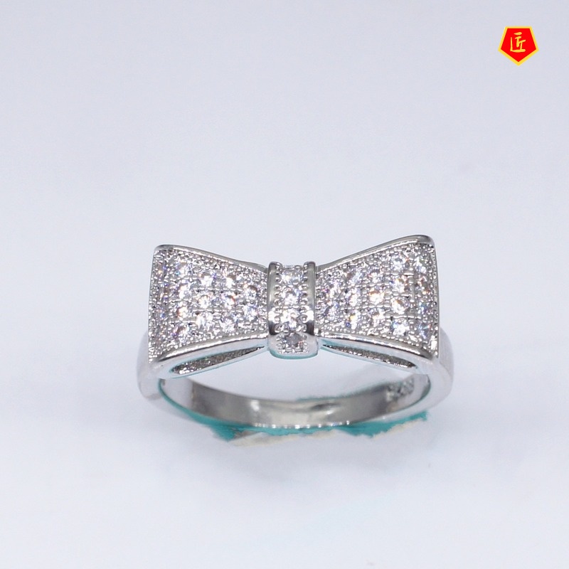 [Ready Stock]White Bow Zircon Ring Female Simple Sweet