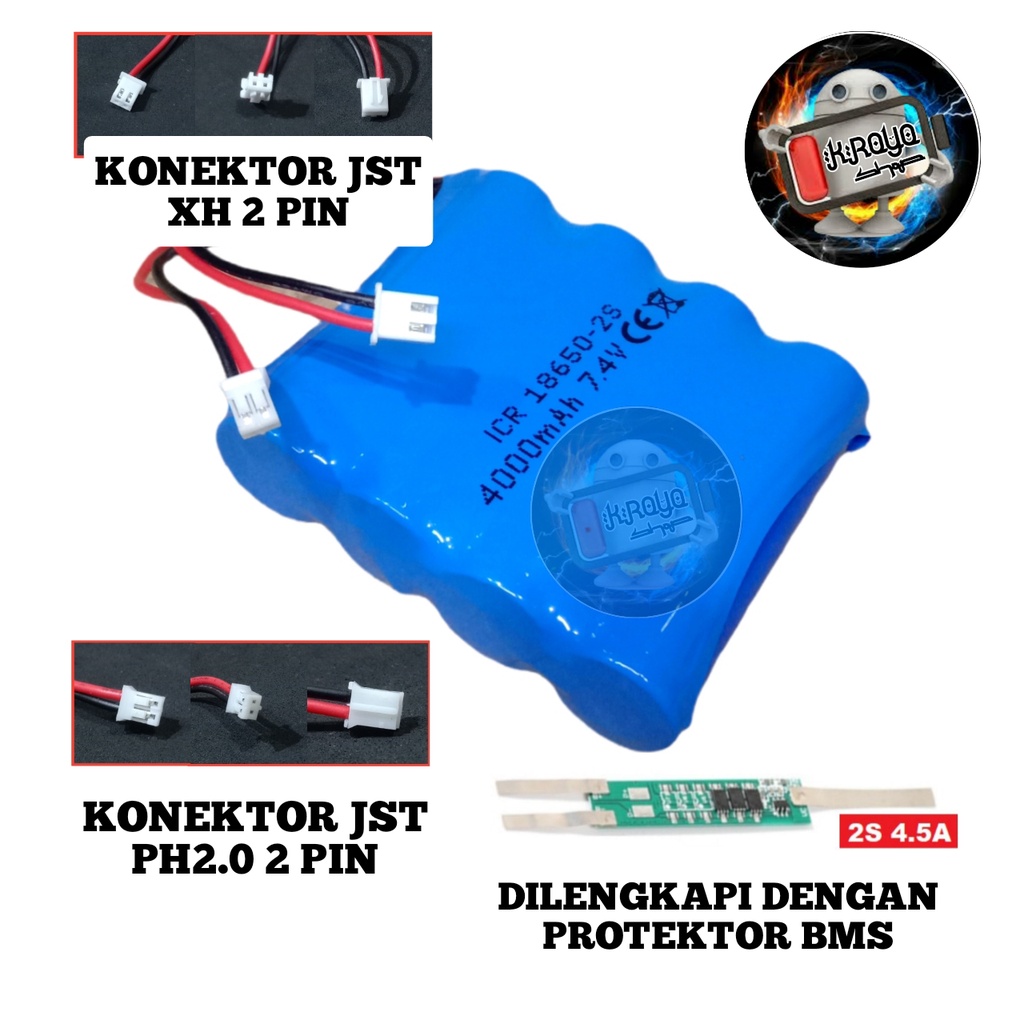 Baterai RC/Mainan Anak/Speaker &amp; Elektronik Lainnya 4X 18650-2S 4000mAh 7.4V DOUBLE SOKET JST PH2.0 &amp; XH 2 PIN