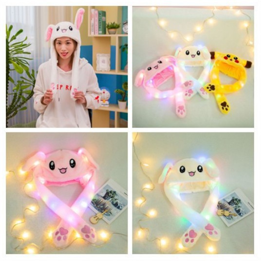 LED Cute Rabbit Ear Cap Hat Topi Kelinci Telinga Gerak Goyang Bunny