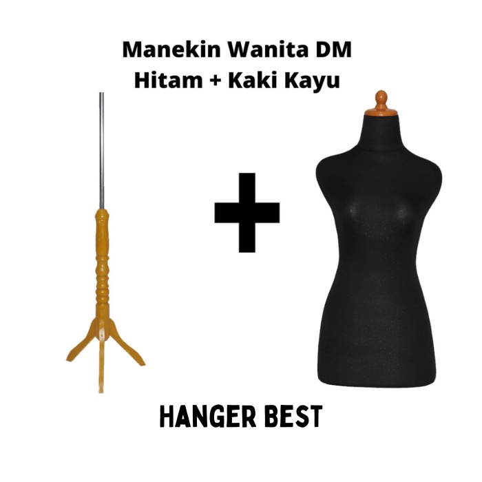 Manekin Body Cewek DM Hitam Kaki Kayu | Manekin Kain Hitam | Patung Display