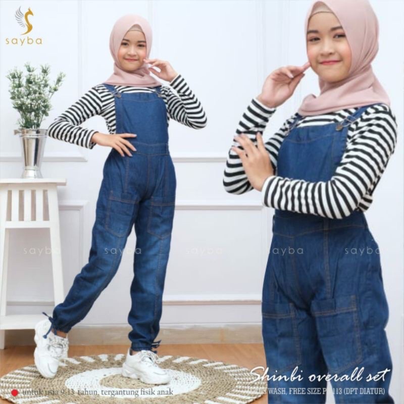 Overall Anak Perempuan Usia 8-13 Tahun Nayya Jumpsuit Jeans Plus Inner