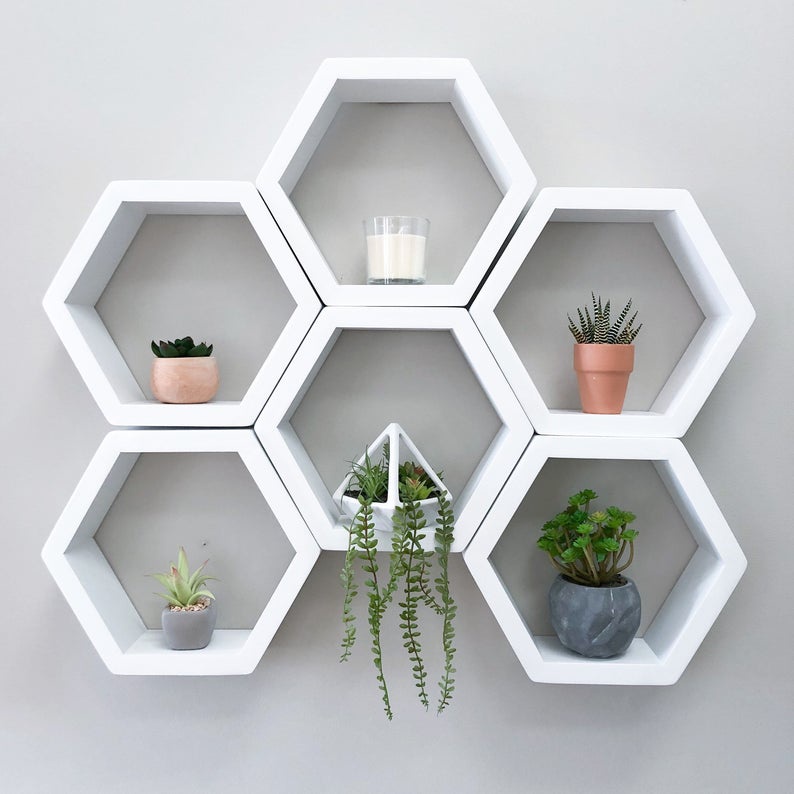 JADDI Rak MINI WHITE Wooden Shelf Hexagonal KECIL MUNGIL Rak Kayu Rak Serbaguna Dapur Rak bunga Tama