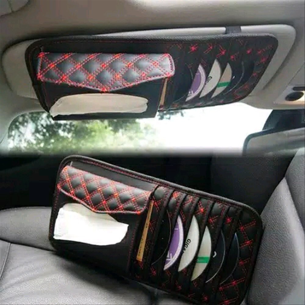 tempat tissu TISU DAN tempat CD DISK benang merah MOBIL JEPIT SUNVISOR UNIVERSAL