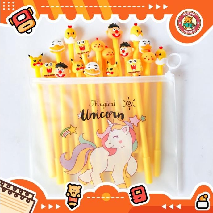 

] 10pcs Pulpen Set Karakter Yellow Free tempat pensil unicorn pvc BD0007