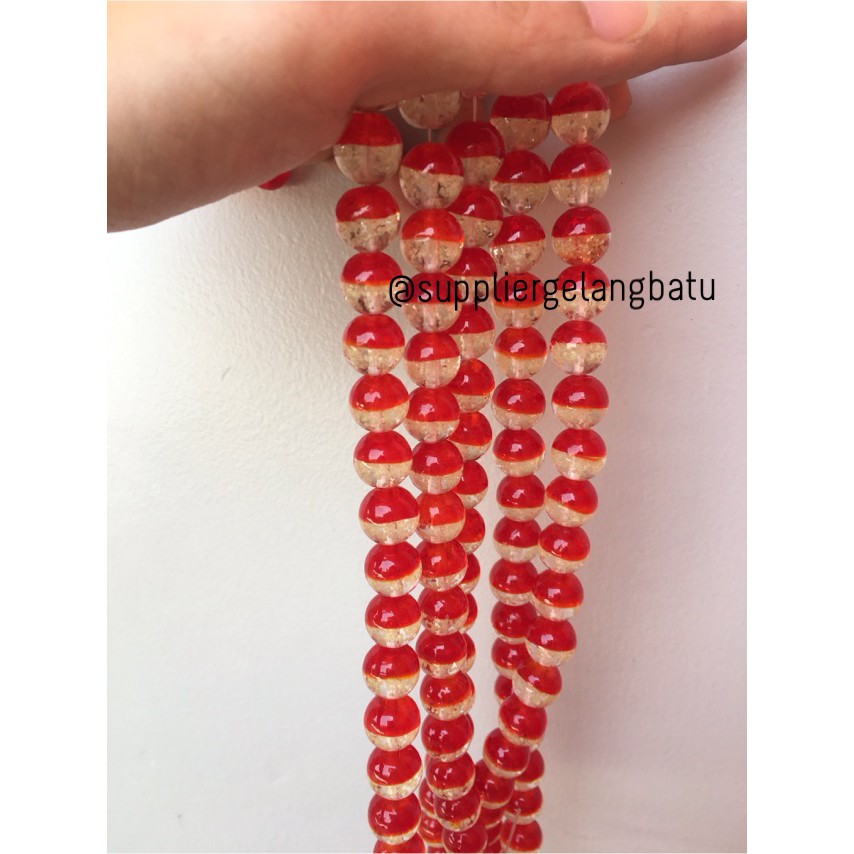 Manik Kristal Merah 12mm Glow In The Dark Fosfor Red Premium Cantik aksesoris craft beads supplier