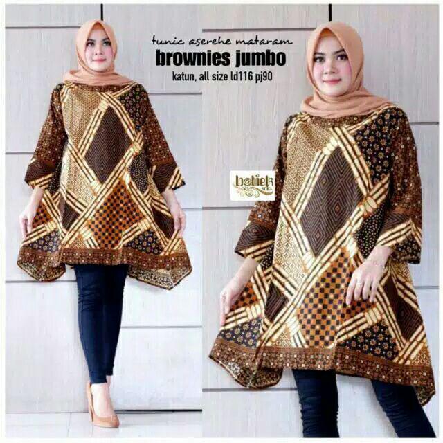 Tunic Aserehe Mataram Brownies Jumbo Tunik Batik Cantik Modern Big Size Seragam Batik Kantor Kerja