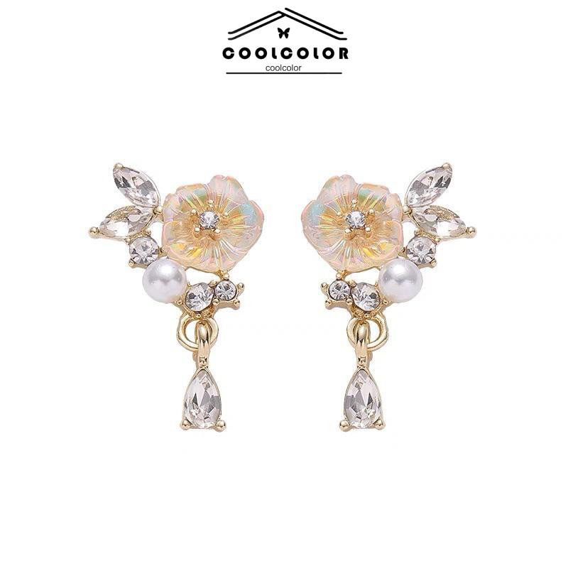 COD❤️1 Pasang Anting Giwang Model Bunga Gaya Retro Elegan Dengan Berlian Imitasi Untuk Wanita Fashion Wanita Sederhana Aksesoris Perhiasan Hadiah Ulang Tahun