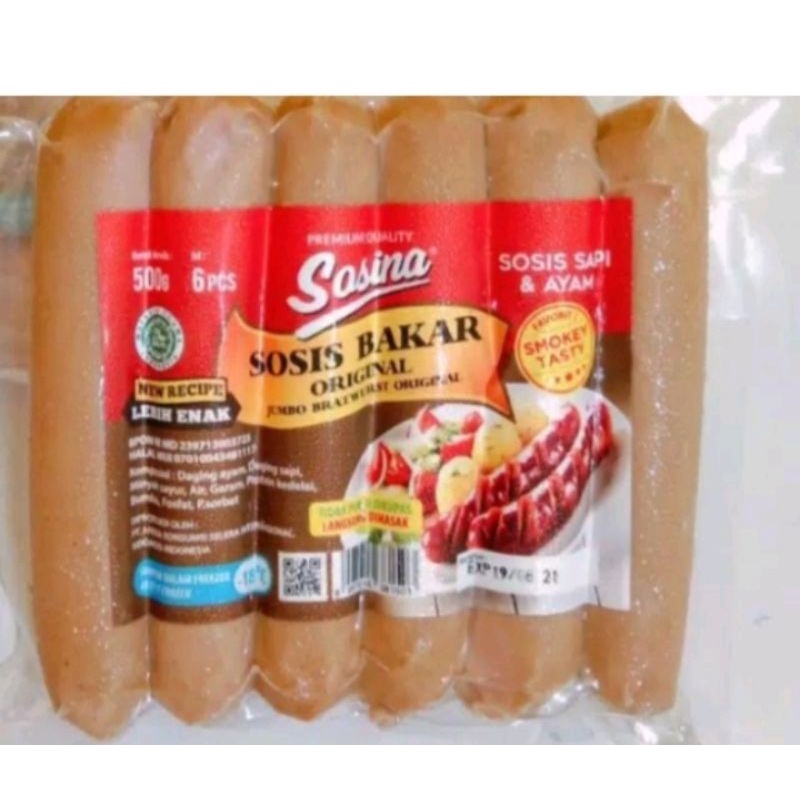 

Sosis Bakar Original Jumbo Panjang SOSINA 500gr Isi 6