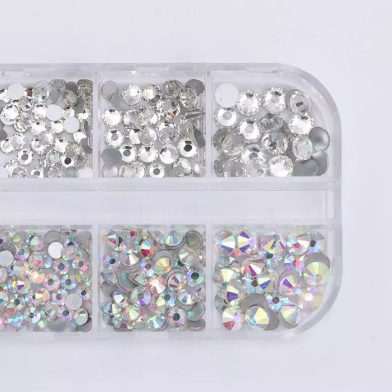 1 Kotak berlian imitasi 3D berbagai ukuran untuk Nail Arts/rhinestone/manik-manik/halfpearl pelangi clear white