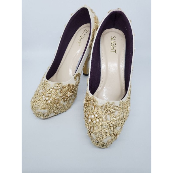 SLIGHT Platform Brukat krem display stock 39 Brokat Lace Wedding Shoes High Heels Payet | Sepatu pesta kondangan | Wedding shoes pengantin