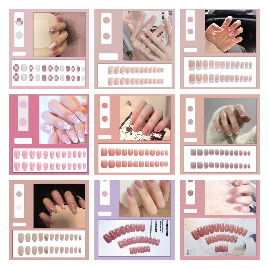 Kuku Palsu Fake Nail 24 Pcs Kemasan Strip Kuku Palsu Baru Fake Nails Kuku Palsu 3d Kuku Palsu Polos French Manicure