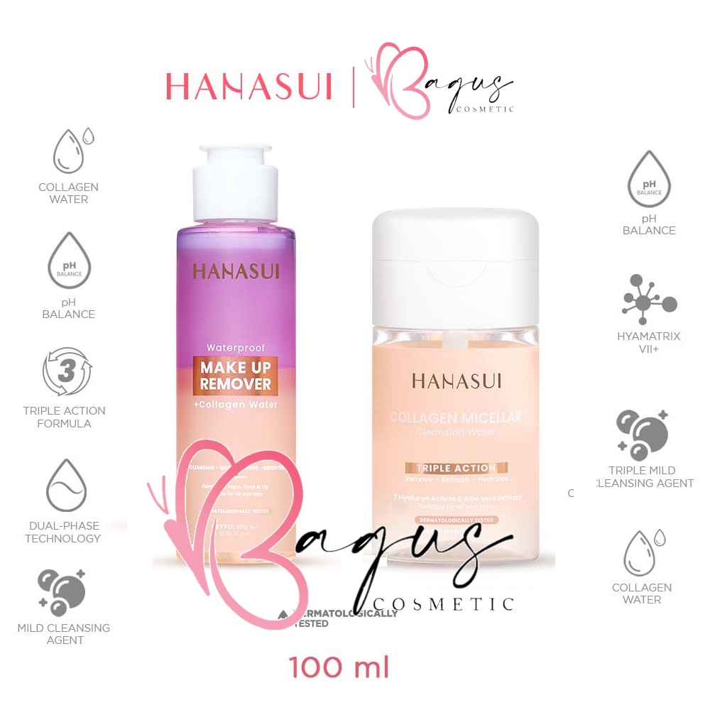 ⭐BAGUS⭐ HANASUI Micellar Water &amp; Make Up Remover 100ml | Pembersih Make Up Wajah Waterproof