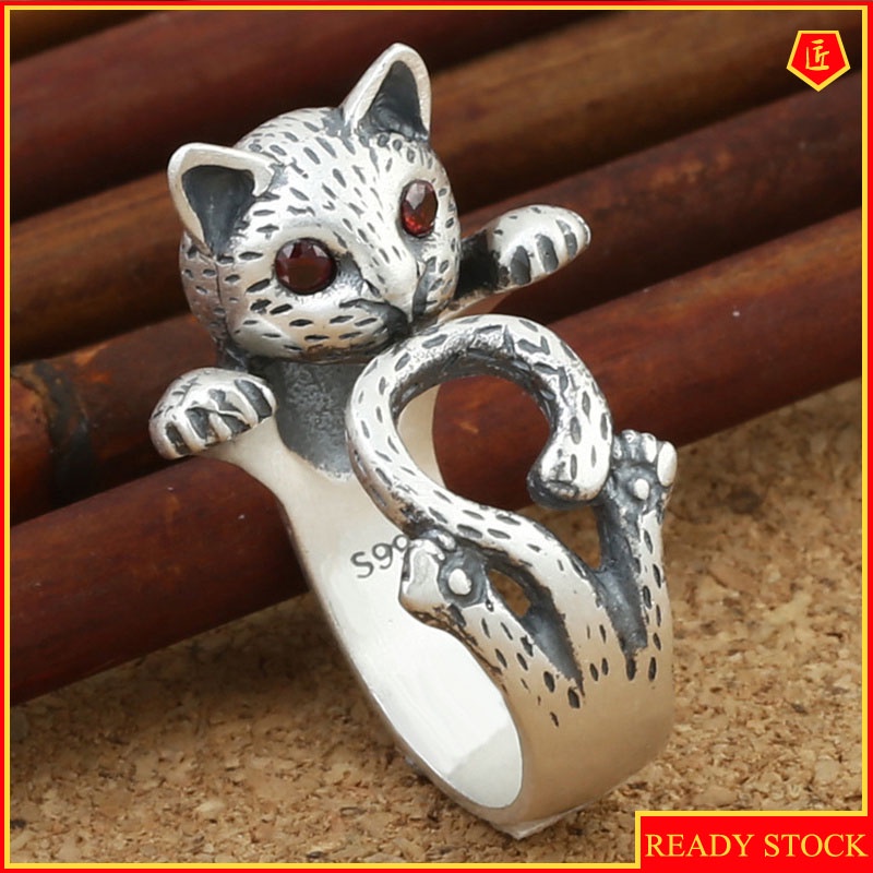 [Ready Stock]Women's Fashion Retro Lucky Cat Silver Ring