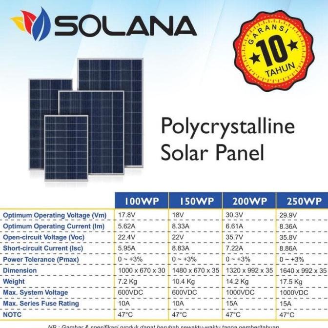 Solana Panel Surya Solar Panel Polycrystaline 100 WP