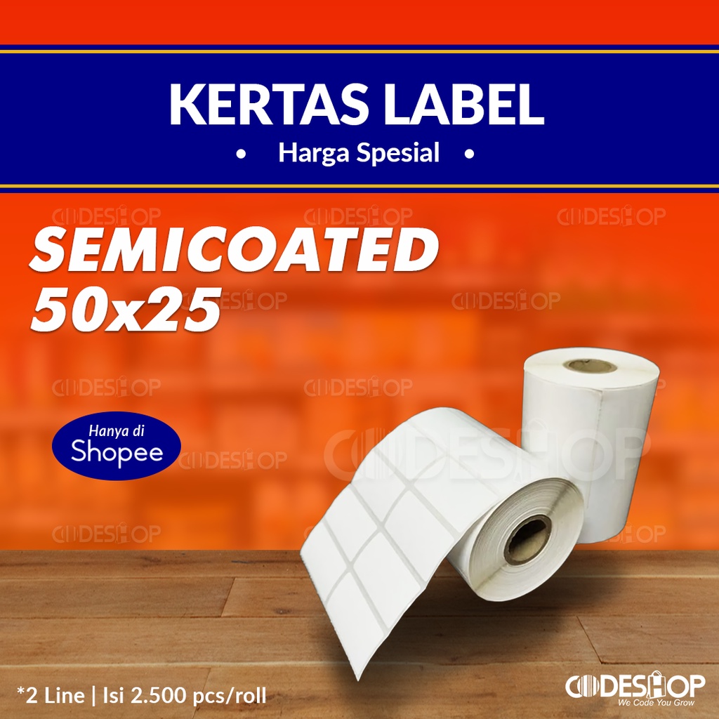 Label Barcode 50x25mm 2 Line Stiker Semicoated 50 x 25