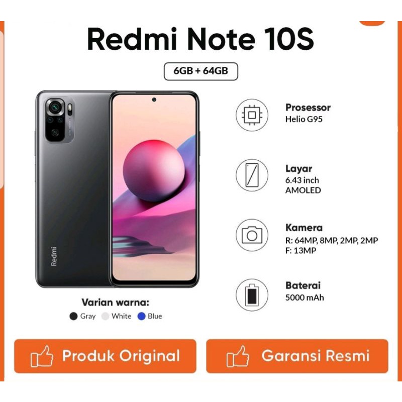 Xaomi Redminote10s ram6/64 Nfc jaringan 4g