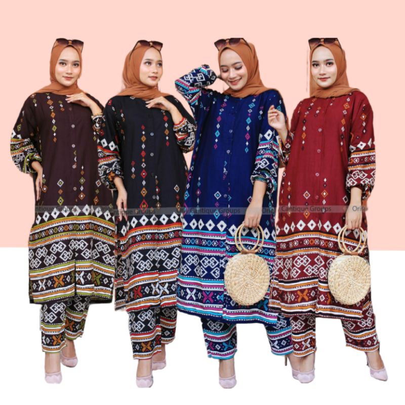 keano long set by srikandi LD 118cm / setelan long tunik dan celana rayon viscose motif batik
