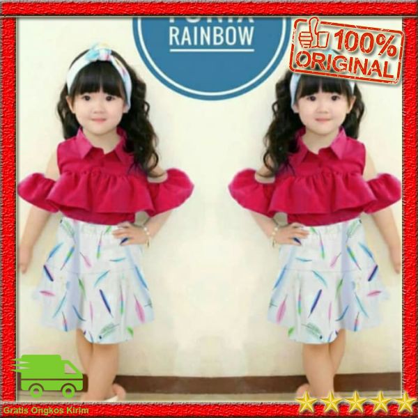 Baju Anak Perempuan Baju Cewek Kaos Distro Girl's T-Shirt Pink Bear Flamingo 012 Rd Set merah LV538