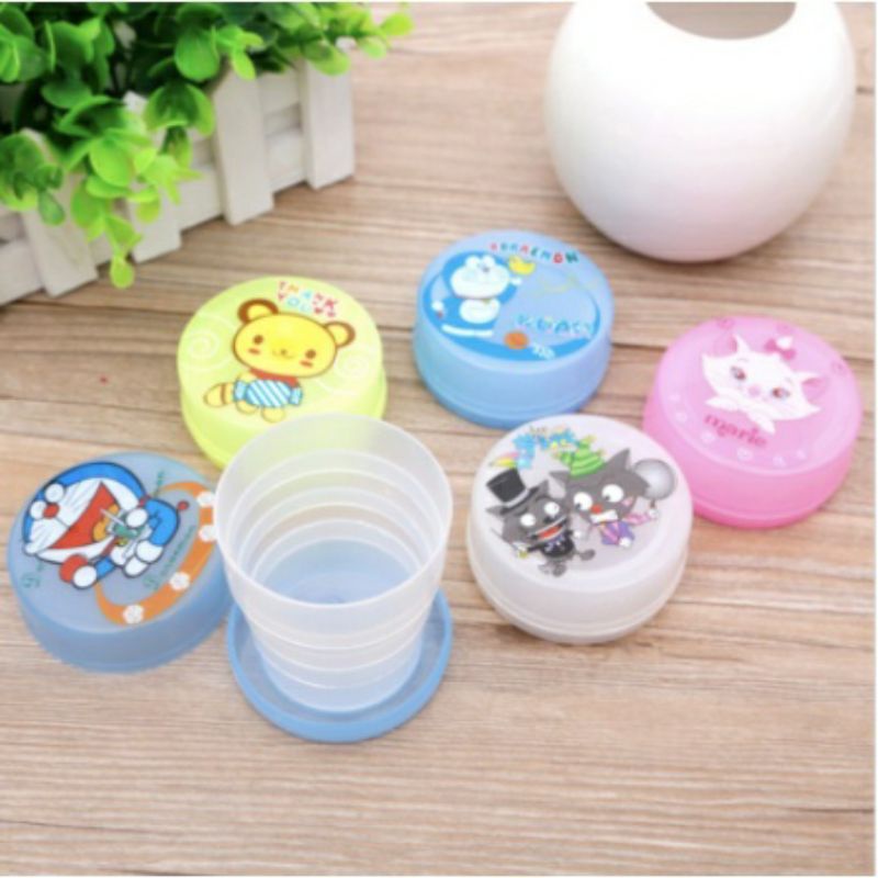 ~ PIYOSHI08 ~ Gelas Lipat Portable Tempat Minum Plastik Motif Karakter Lucu PD91