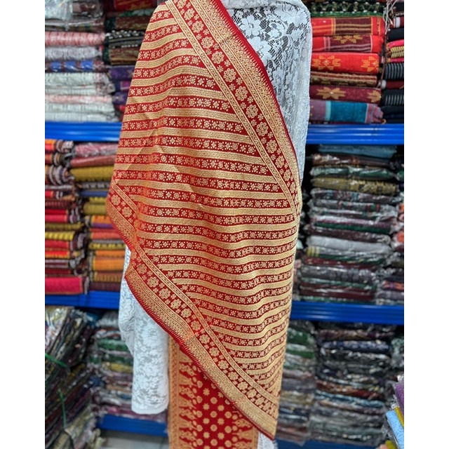 Songket Palembang Berlian Original merah benang berlian mengkilat Sempurna