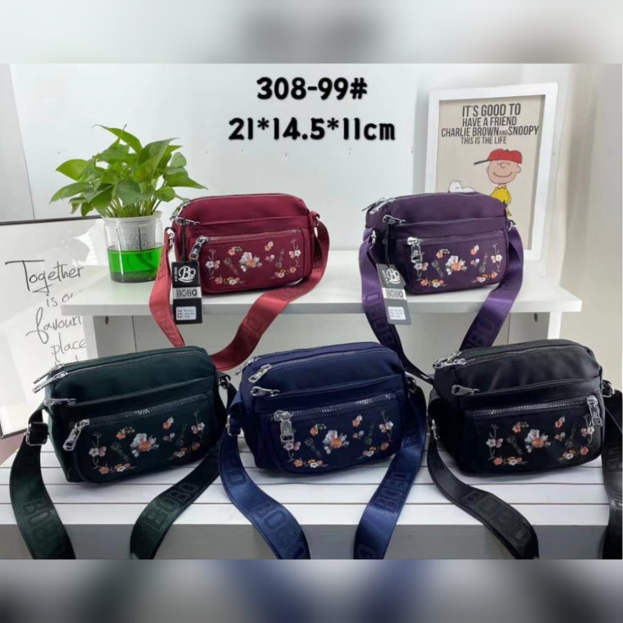 TAS SELEMPANG WANITA BOBO BORDIR BUNGA 6Res BB308 - Maroon