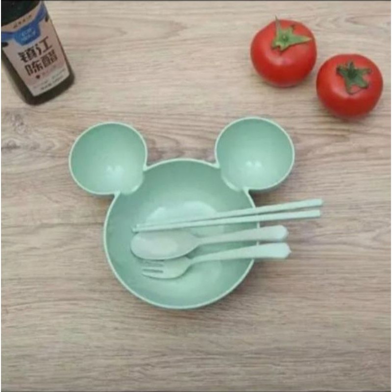 Mangkuk mangkok miki mickey bowl bulat serat gandum jerami sekat nasi sayur buah bento