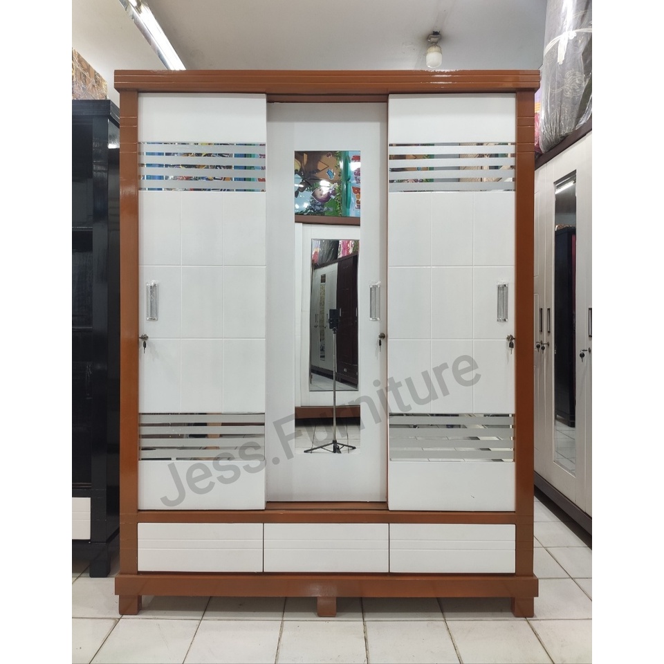 Lemari Baju 3Pintu KAYU , Lemari Baju Sliding 3Pintu , Lemari Baju 3Pintu JUMBO , Lemari Pakaian KAY
