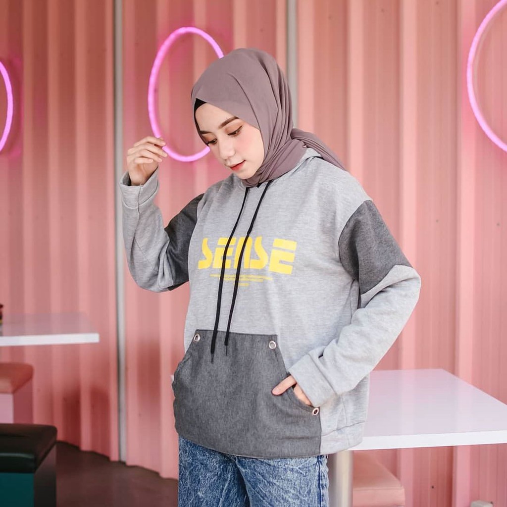 Sense Hoodie cewek Jaket wanita-Abu / Grey