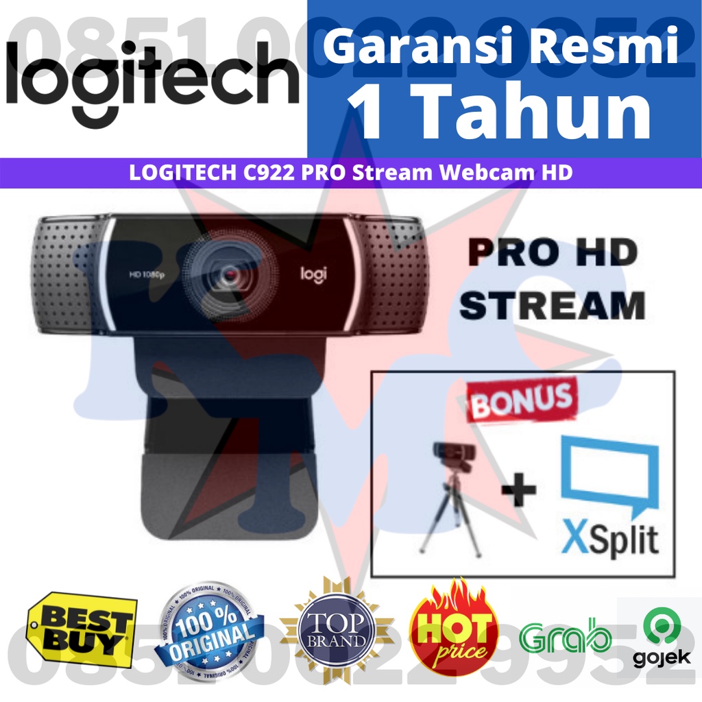 LOGITECH C922 C 922 Pro Webcam Full HD dengan Microphone Built in