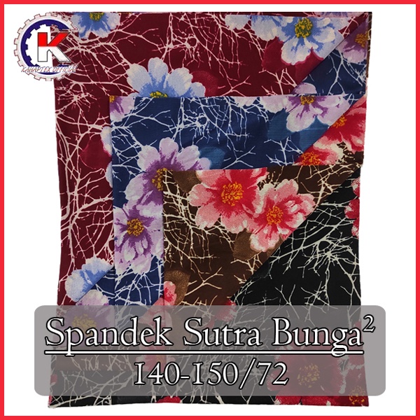 [KAHAPTEX] Bahan Kain Spandek Sutra Bunga2 (Harga Serian)