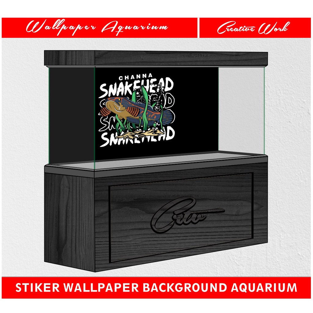 Stiker Background Aquarium Channa Snakehead Arowana Oscar Pbass Terlaris - Crtv