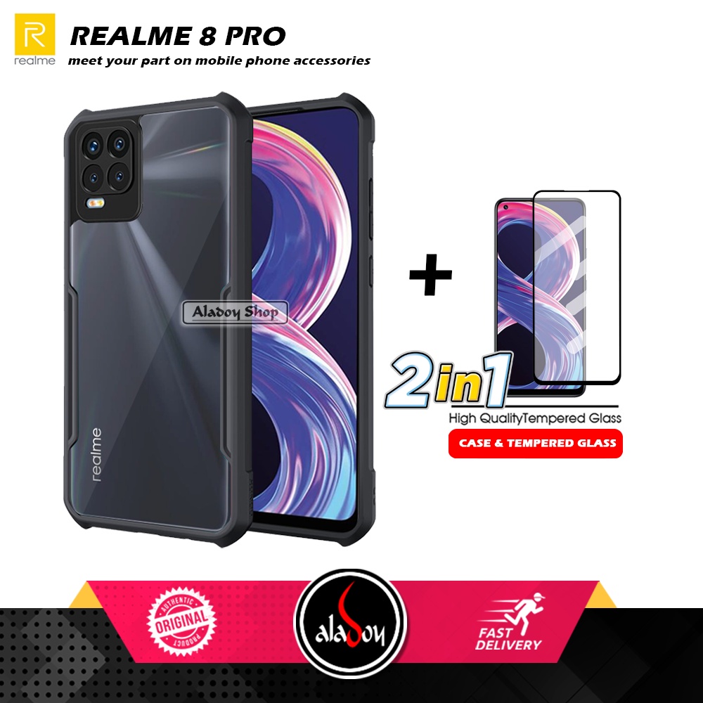 PAKET 2 IN 1 Case Realme 8 Pro Armor Fusion Transparent Prmium Casing Free Tempered Glass