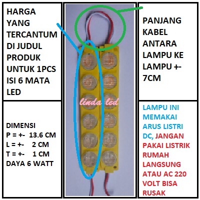 LAMPU LED MODUL STRIP 6 MATA 6WATT SMD 13620 12 VOLT 6 MATA WATT 12 V 12VOLT  12V WATERPROOF