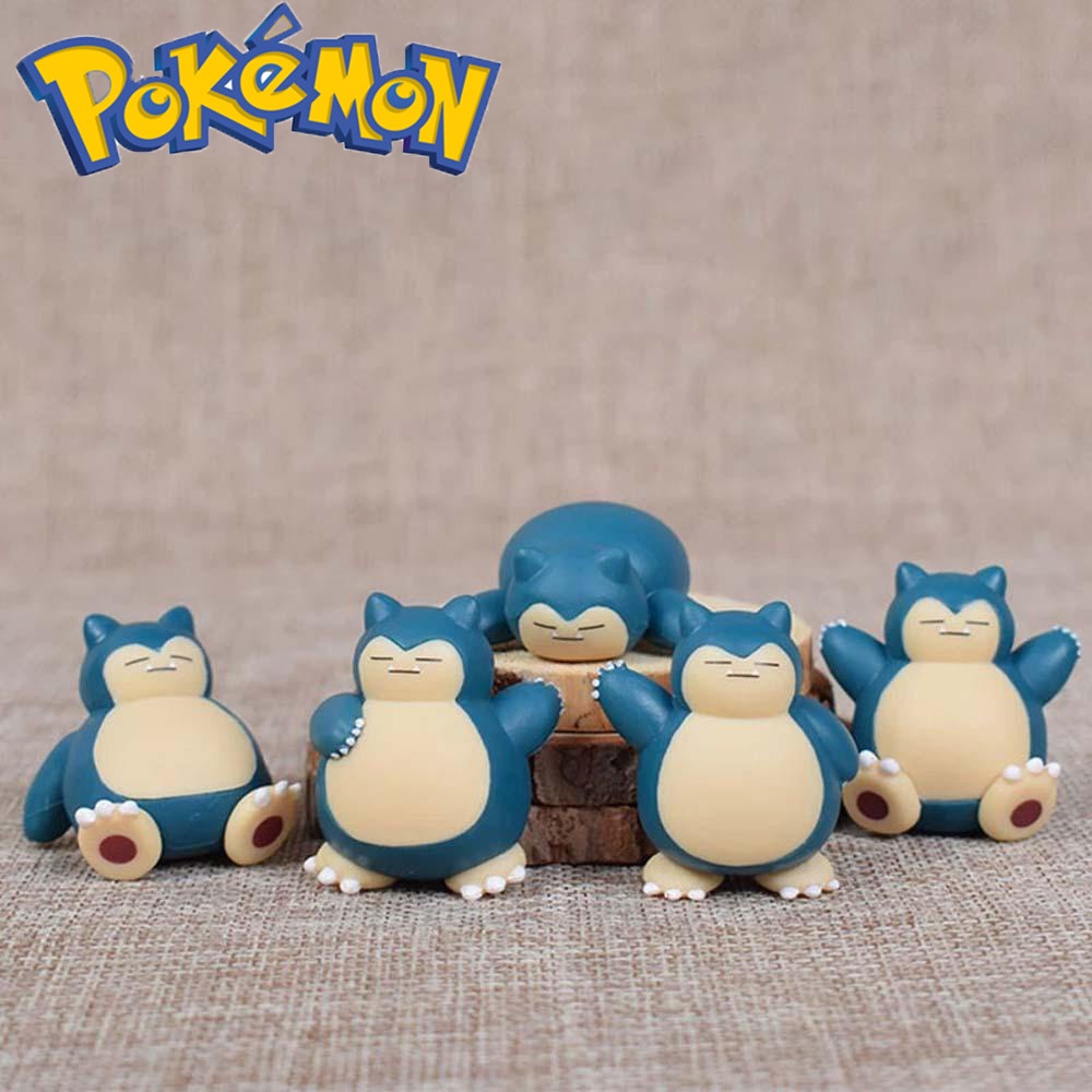 5pcs / set Mainan Action Figure Pokemon Snorlax Bahan PVC Ukuran 3cm Untuk Hadiah Ulang Tahun Anak