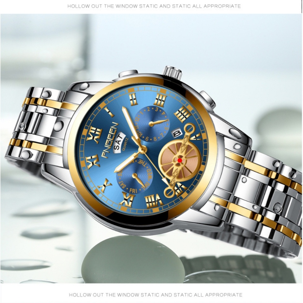 JAM IMPORT TANGAN PRIA MURAH ORIGINAL GATTON JAM002S3 IN THE DARK GLOW GOLD SILVER BIRU COWOK