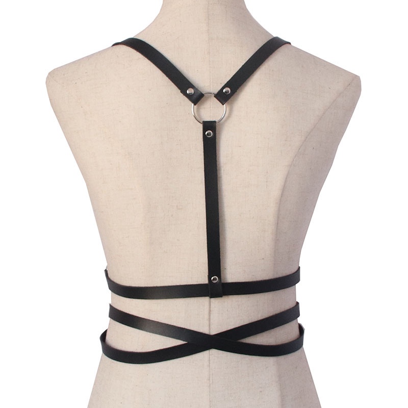 BOST-02 body strap punk harajuku harness belt ikat badan kulit sintetis gesper rantai fashion