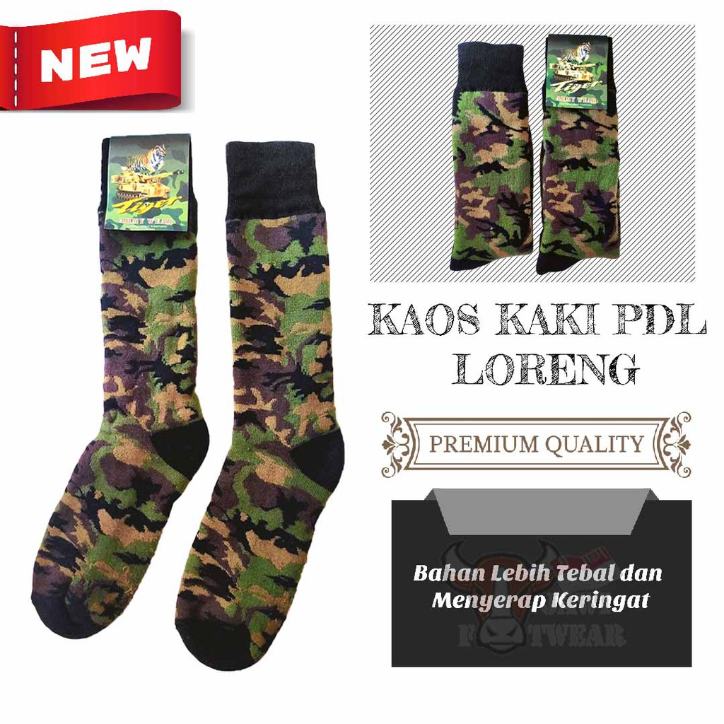 Kaos kaki tebal outdoor PDL tentara polisi militer hiking  - Hitam hijau kamuflase / loreng