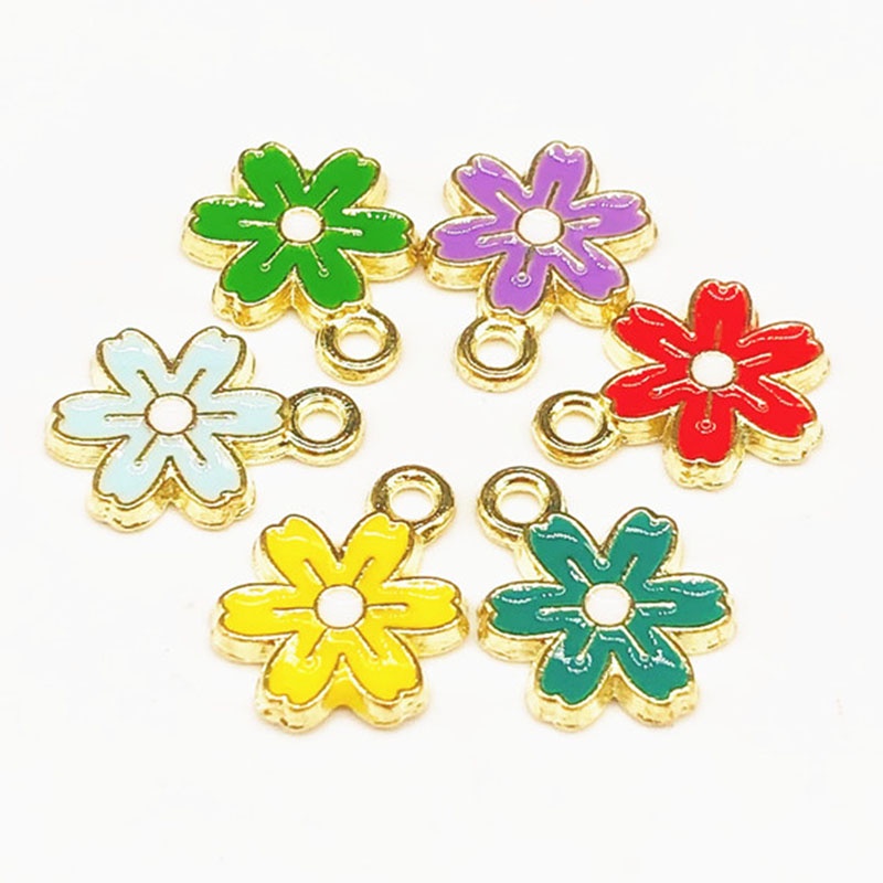 4pcs Liontin Enamel Bentuk Bunga Untuk Gelang Anting Charms