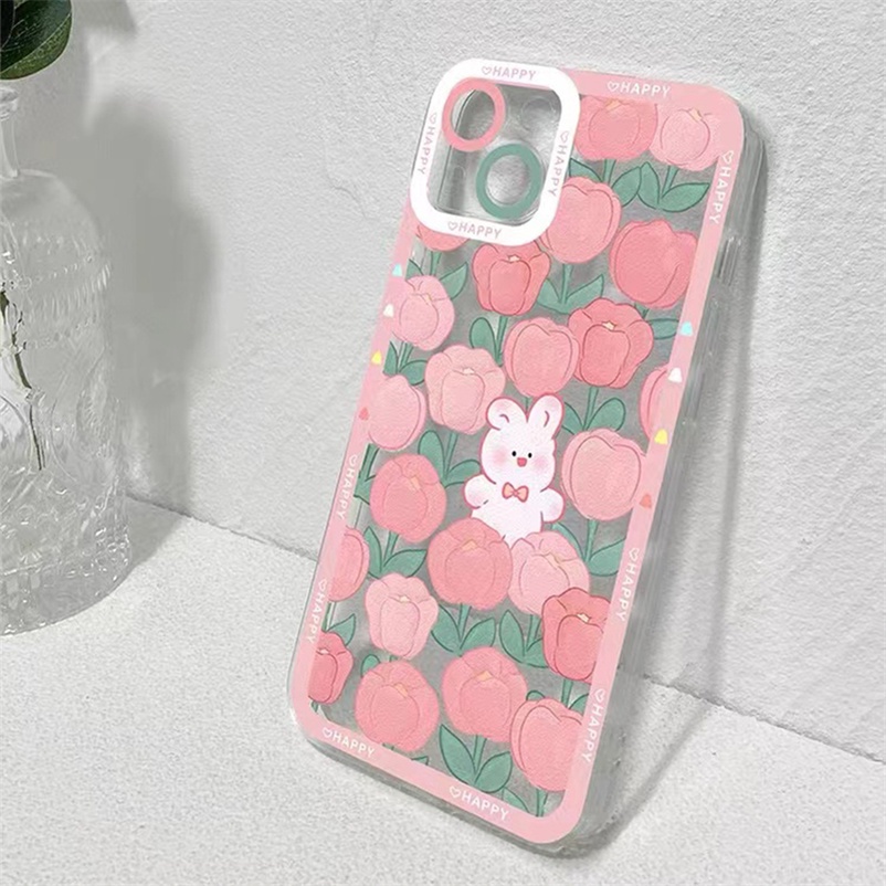 Case Bahan Silikon Desain Kelinci Tulip Pink Tahan Banting Untuk Vivo V23 V23e V21 V21e V20 T1 Pro Y21 Y33s Y33T Y21T Y76 Y55 Y15A Y01 Y20 Y20i Y20 Y20 Y15s Y12 Y50S Y1s Y12s Y50S Y20i Y12s Y20i