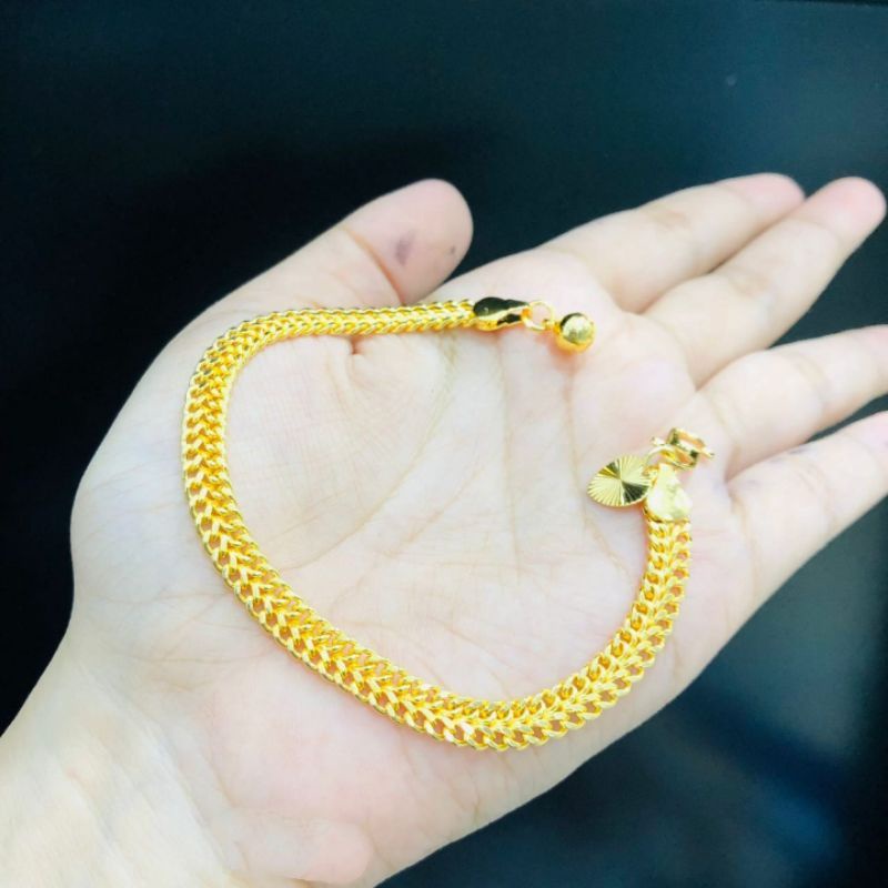 gelang tangan titanium motif tikar warna gold