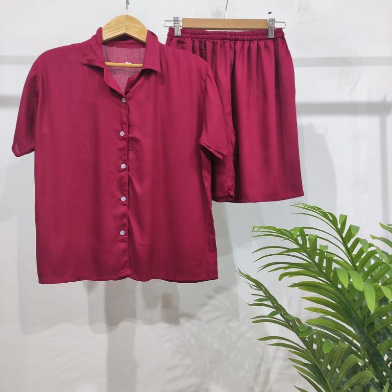 BEFAST - ZEC OOTD Wanita Setelan SIA / Piyama Kancing Pendek | Piyama Katun / Set Baju Tidur Wanita / Setelan Polos / Set Atasan Kemeja Lengan Pendek+Celana Pendek / Set Banyak Warna