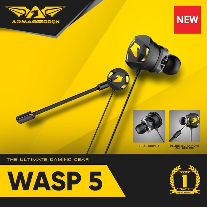 Armaggeddon Headset Mobile Gaming Earphone WASP 5 Dual Mic ULTRA BASS [PUBG/ MLBB/PC]1 Tahun Garansi